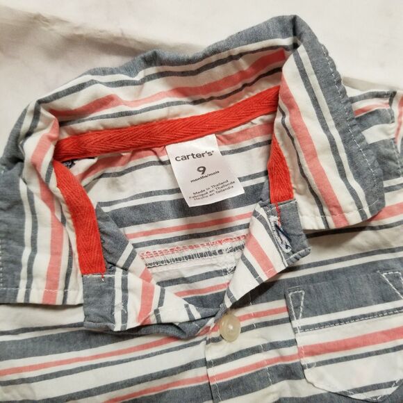 Carter's Striped Button Down Romper 9M - Picture 2 of 2